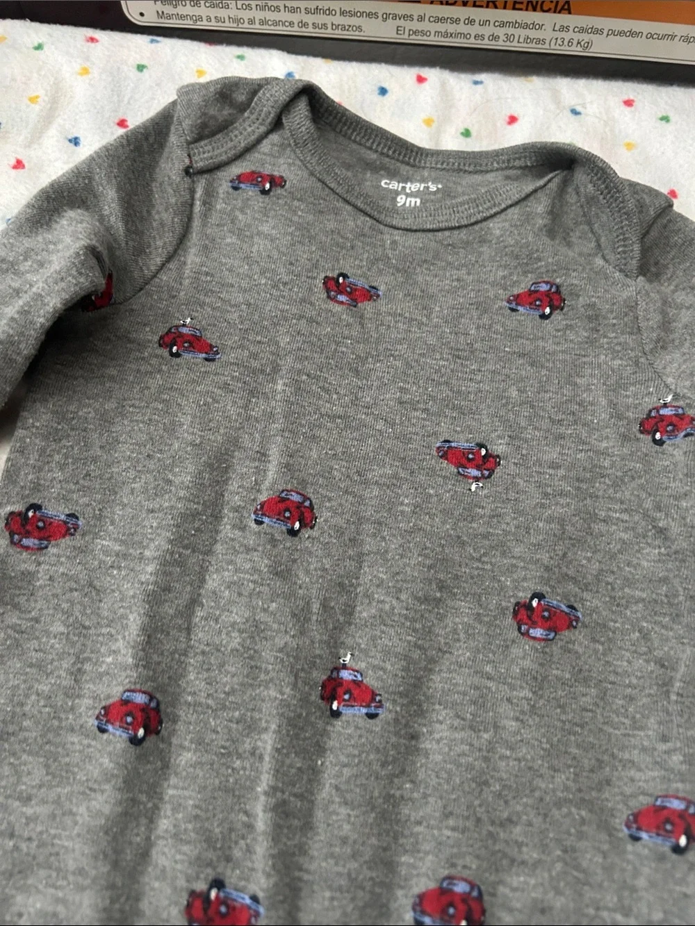Carter's Gray Long-Sleeve Footed One-Piece with Red Car Print